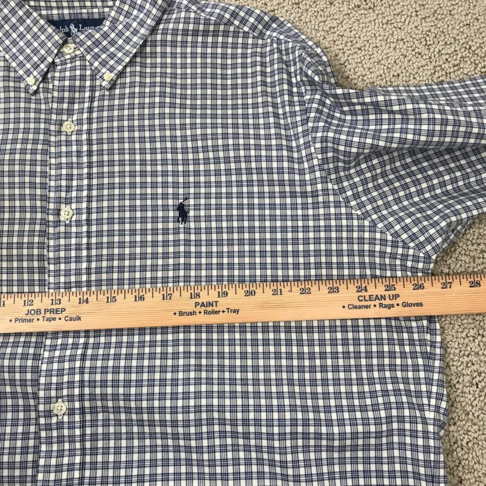 Polo Ralph Lauren Yarmouth Mens 16.5 32/33 Blue White Plaid Cotton Dress Shirt